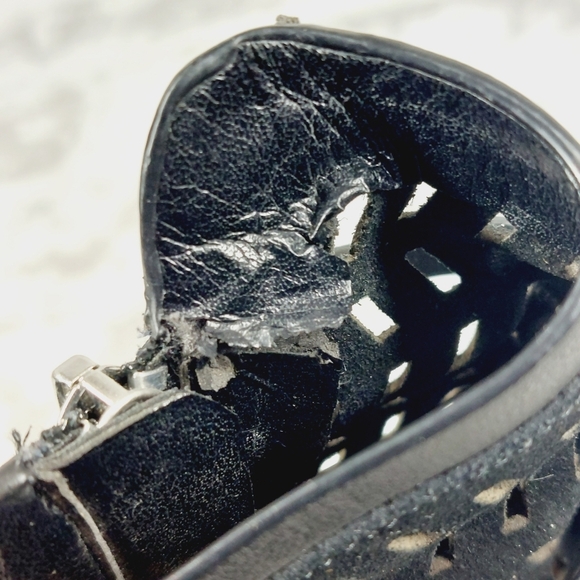 BCBGeneration Black Perforated Suede Block Heel Buckle Up Sandals K941 - Picture 12 of 16